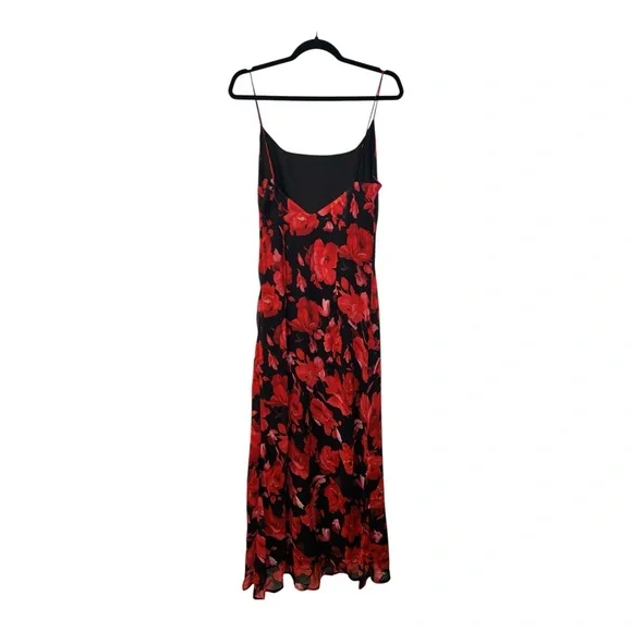 COMMENSE Red Floral Slip Midi Dress NWT Size L Side Zip - Picture 3 of 9